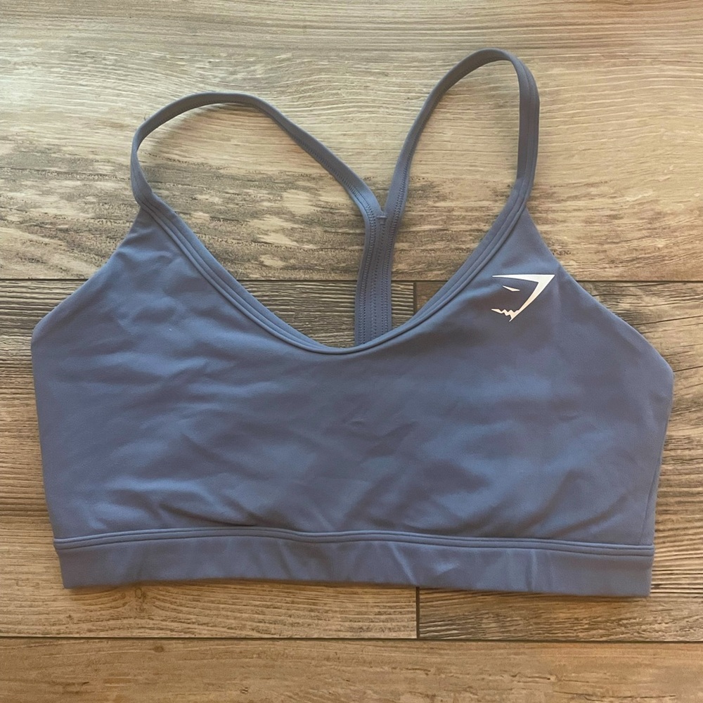 Gymshark V neck sports bra, titled as light blue, size Small
